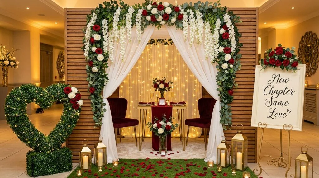 Eden engagement pod with ring box, roses and candlelight