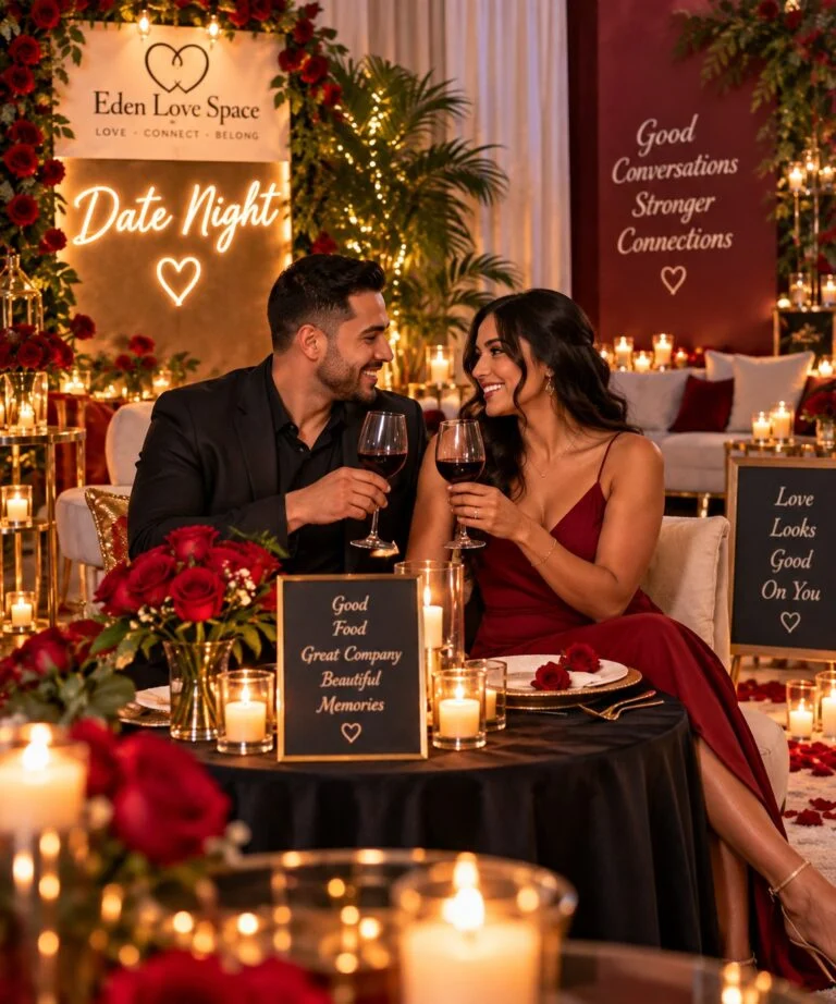 Couple on a candlelit date night at Eden Love Space