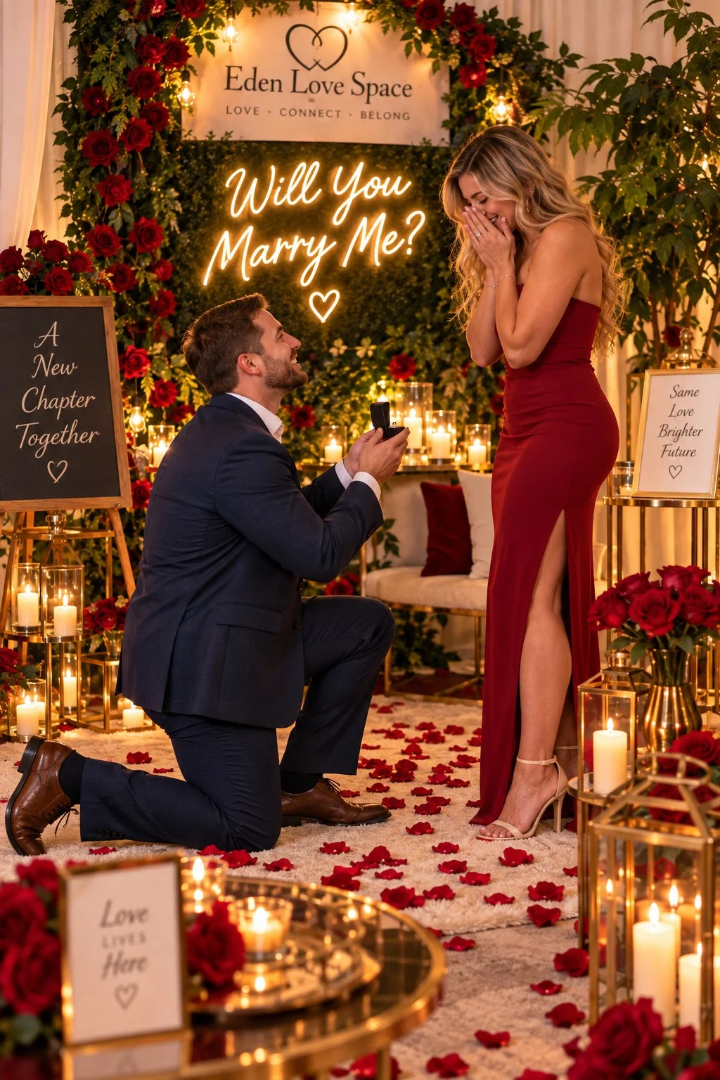 Man proposing to his partner at Eden Love Space